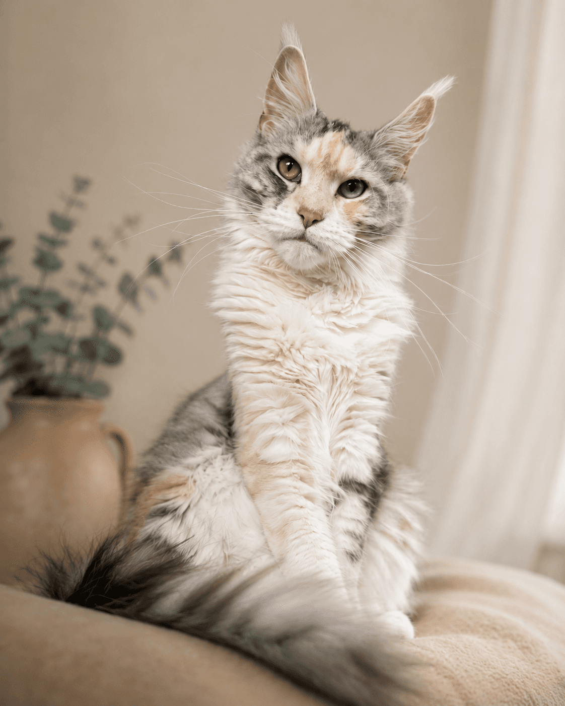 En nöjd katt hemma i sitt vardagsrum